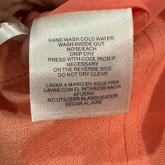 Nine West Linen Blend Coral Gold Stamped Design Pocket Dress 8 - Picture 11 of 11